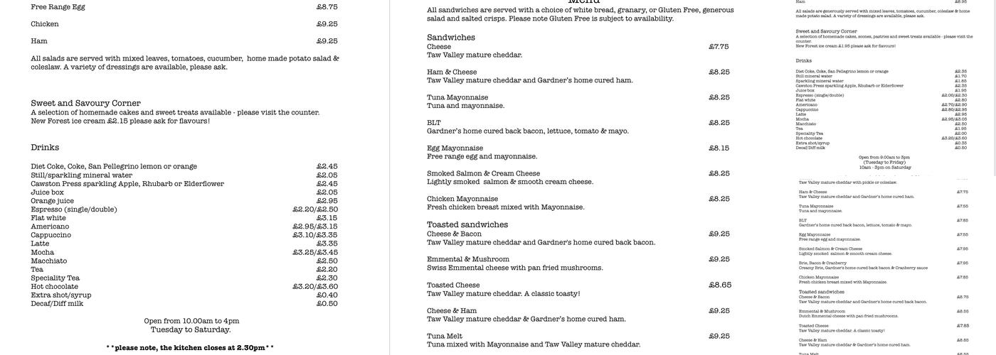 The Fairground Café Menu
