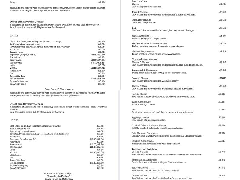 The Fairground Café Menu
