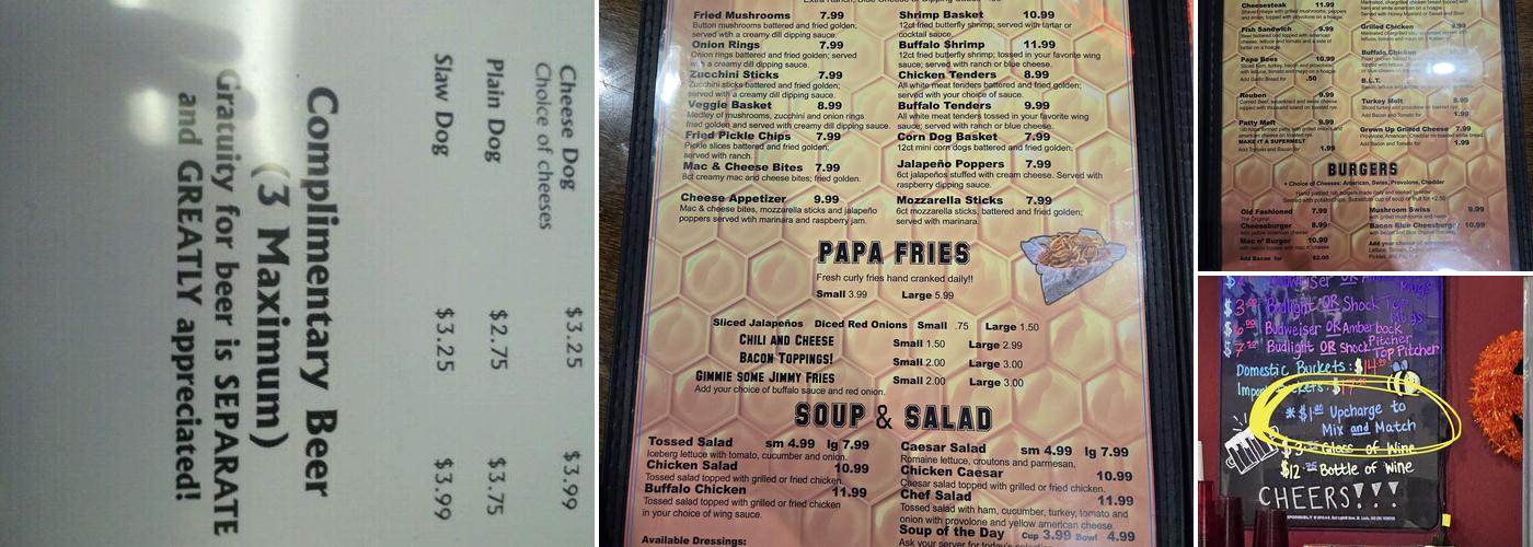 Papa Bees Menu