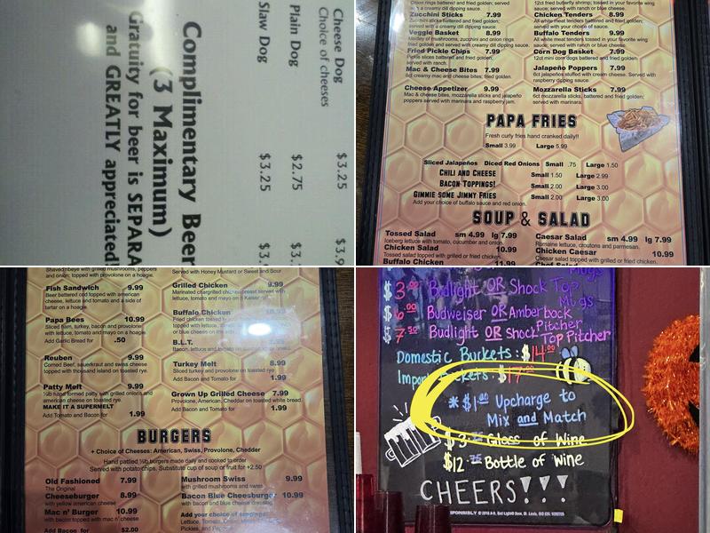 Papa Bees Menu
