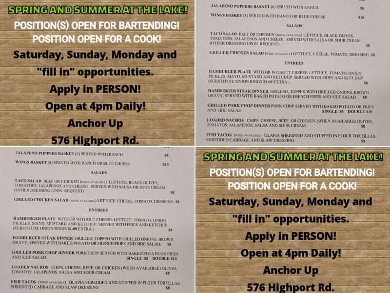 Anchor Up Club & Grill Menu