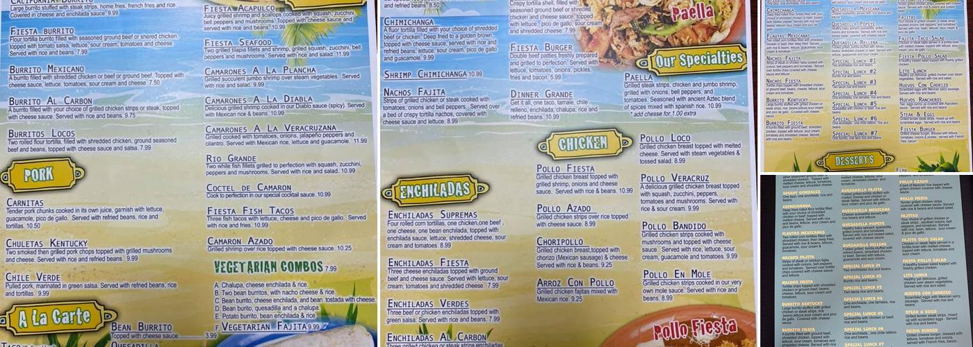 Fiesta Acapulco Menu