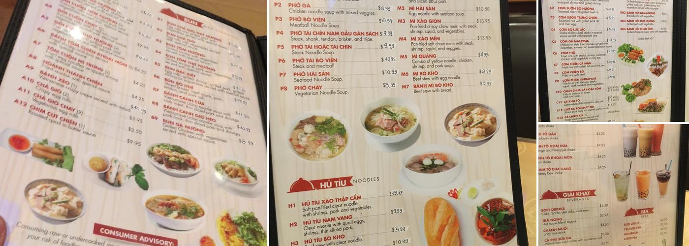 Pho Ben Thanh Menu