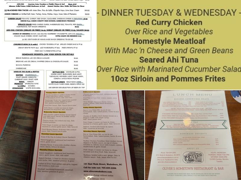 Oliver's Restaurant Menu