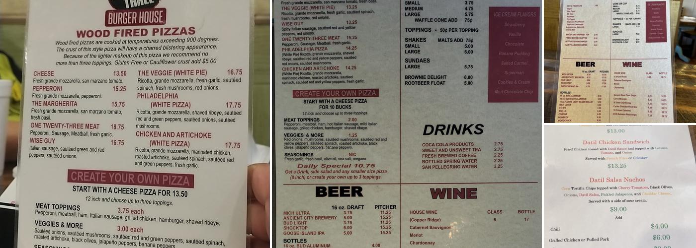 One Twenty Three Burger House Menu