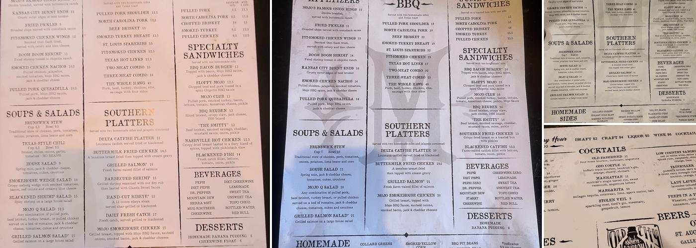 MOJO Old City BBQ Menu