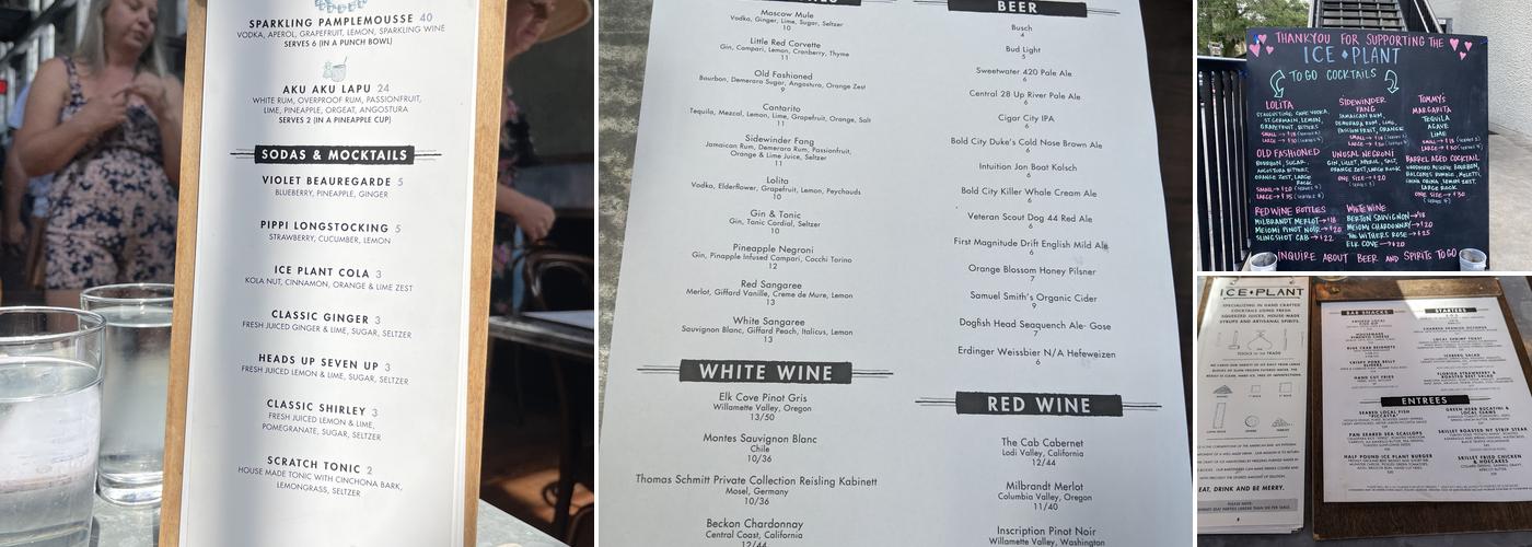Ice Plant Bar Menu