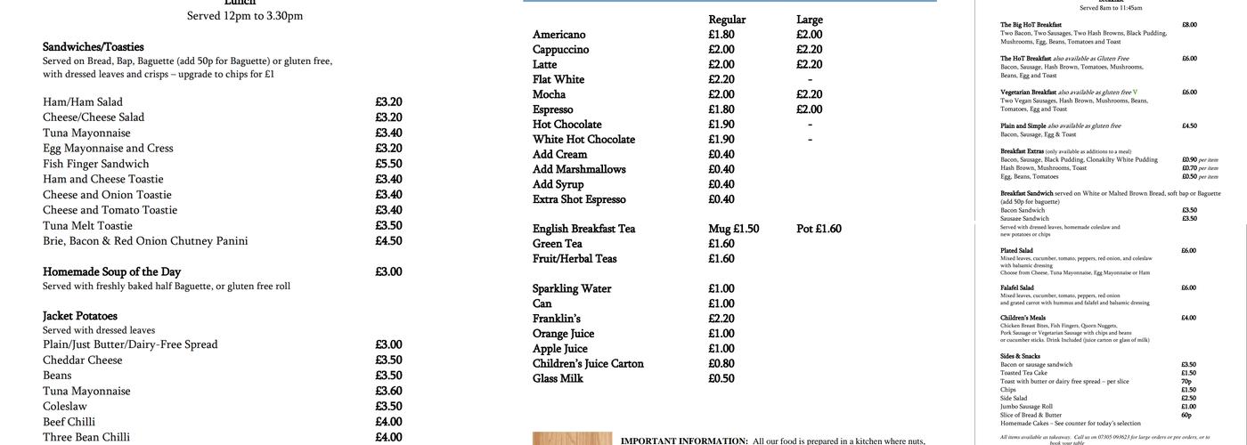 HoT Community Cafe Menu