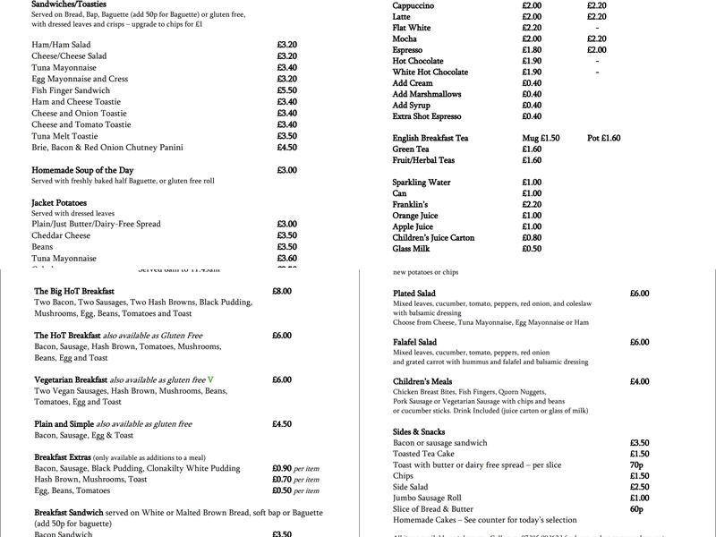 HoT Community Cafe Menu