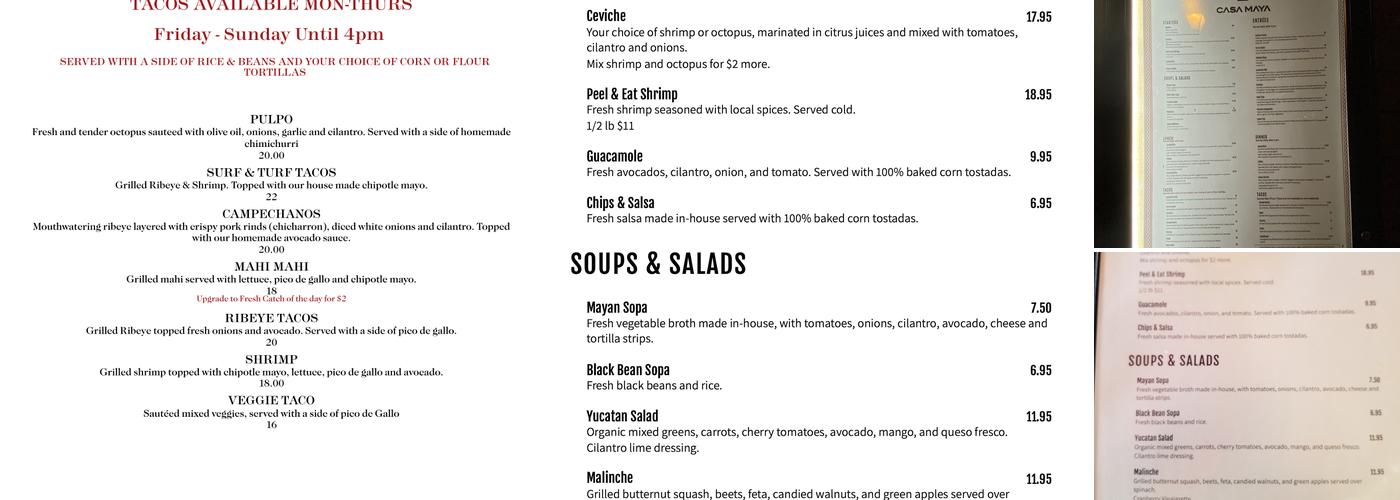 Casa Maya Menu