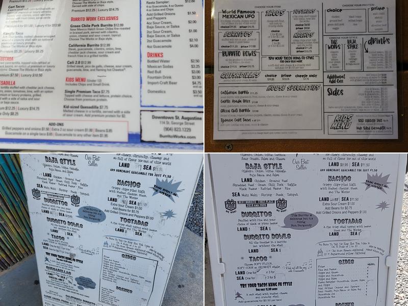 A1A Burrito Works Menu