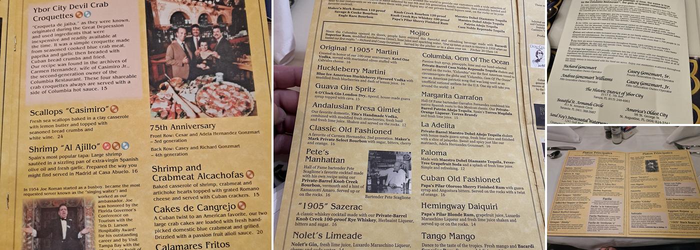 Columbia Restaurant Menu