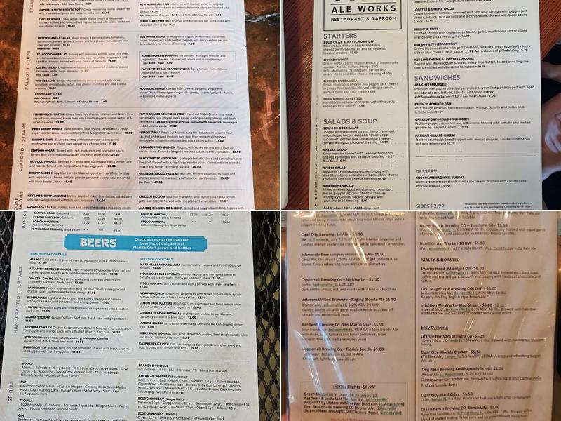 A1A Ale Works Restaurant & Taproom Menu
