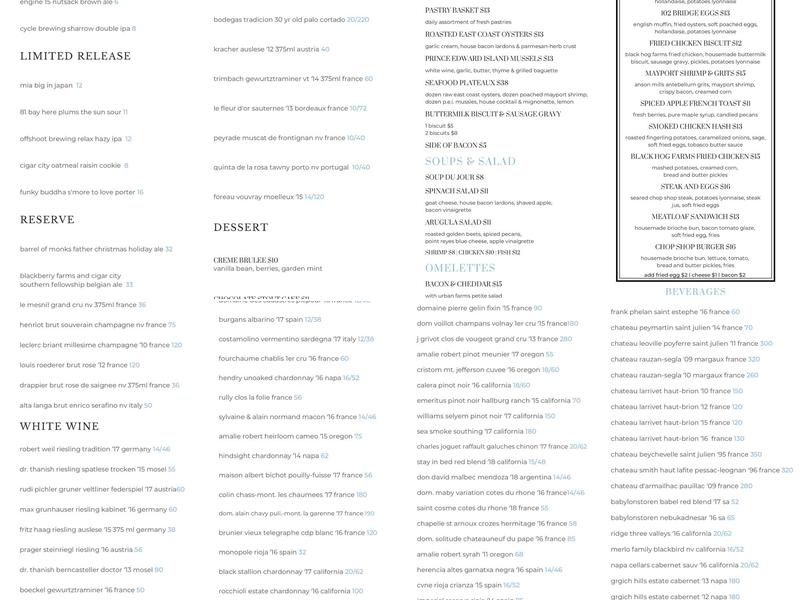 Preserved Restaurant Menu