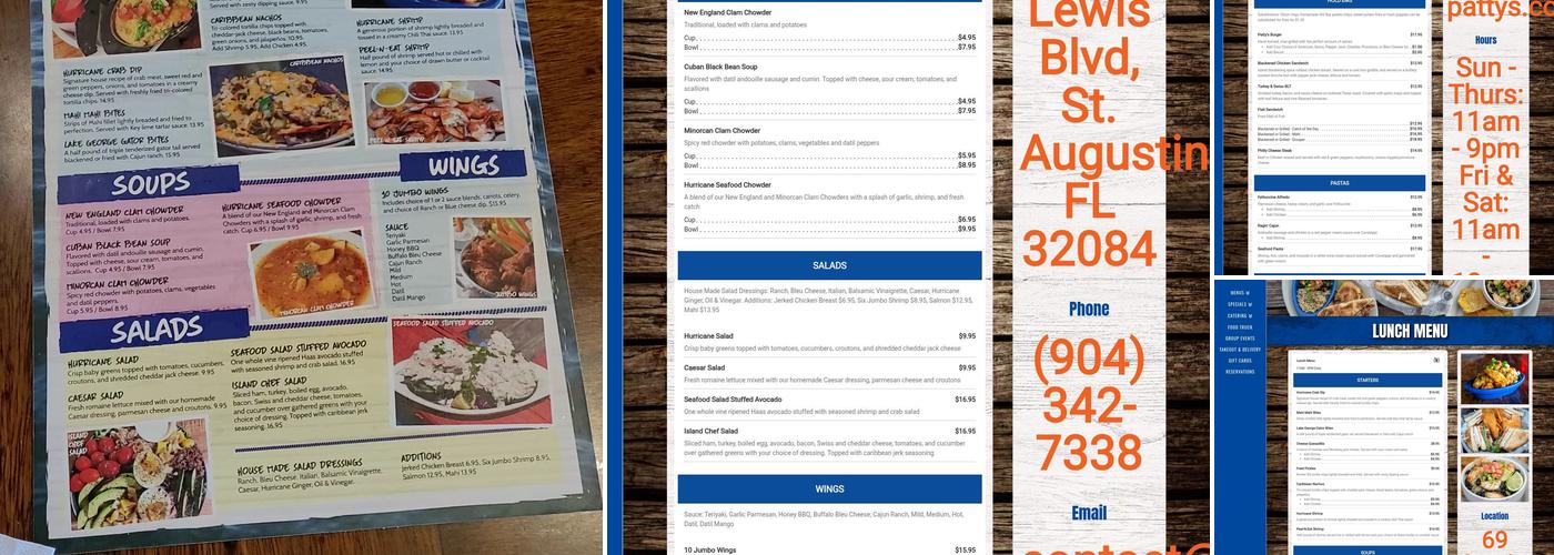 Hurricane Patty's Menu