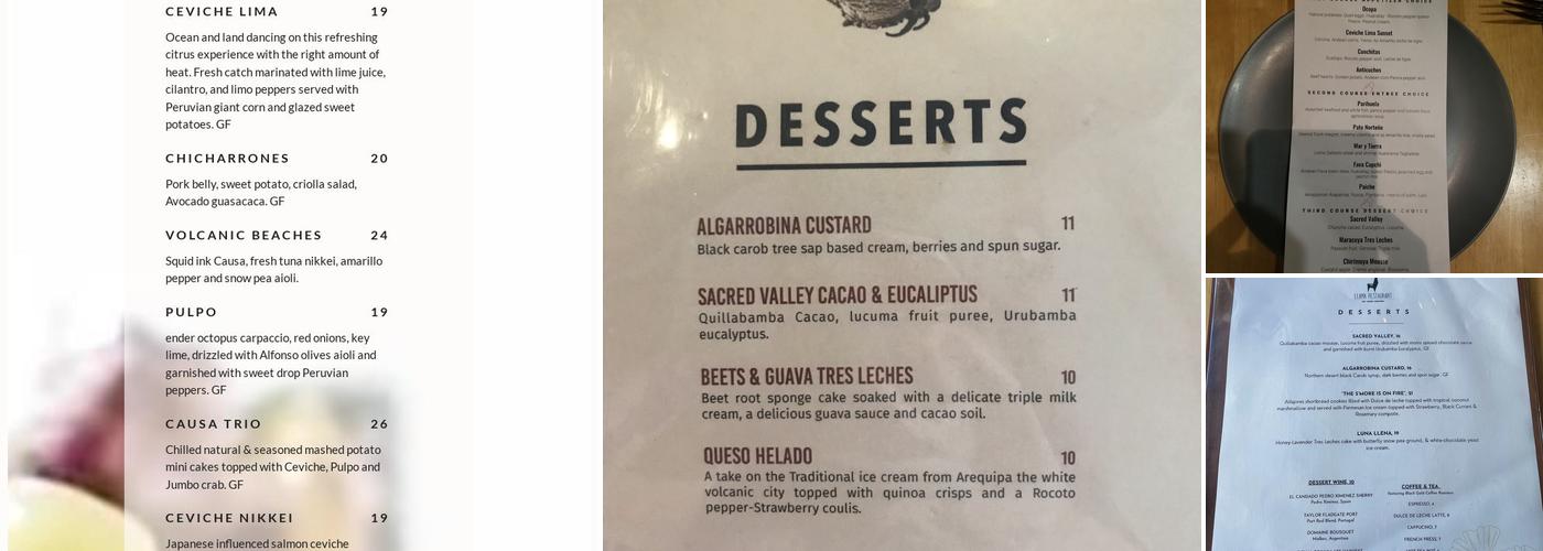 Llama Restaurant Menu