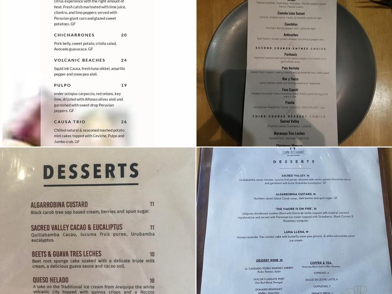 Llama Restaurant Menu