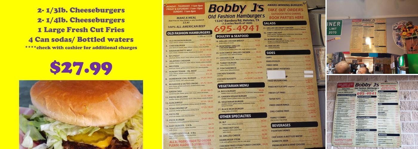 Bobby J's Old Fashioned Hamburgers Menu