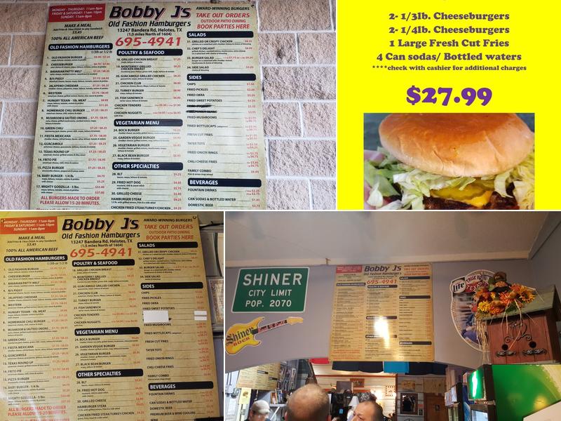 Bobby J's Old Fashioned Hamburgers Menu