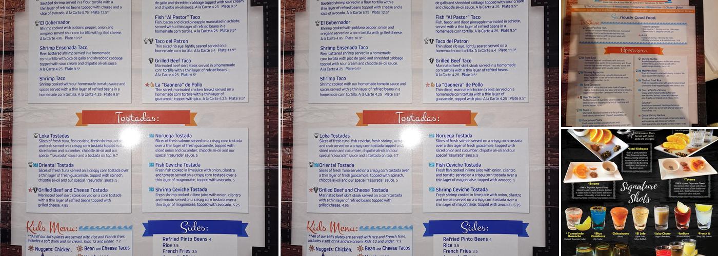 Costa Pacifica Menu