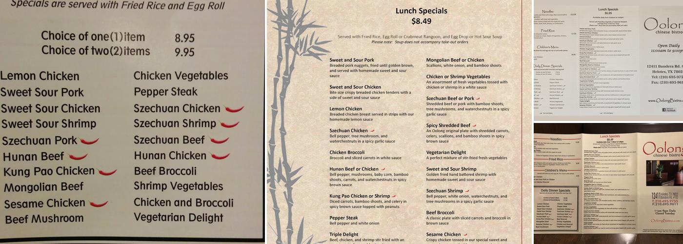 Oolong Chinese Bistro Menu