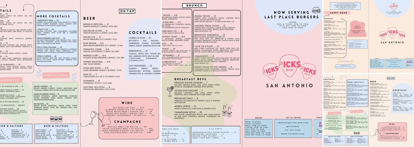 Picks Bar Menu