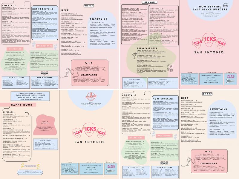 Picks Bar Menu