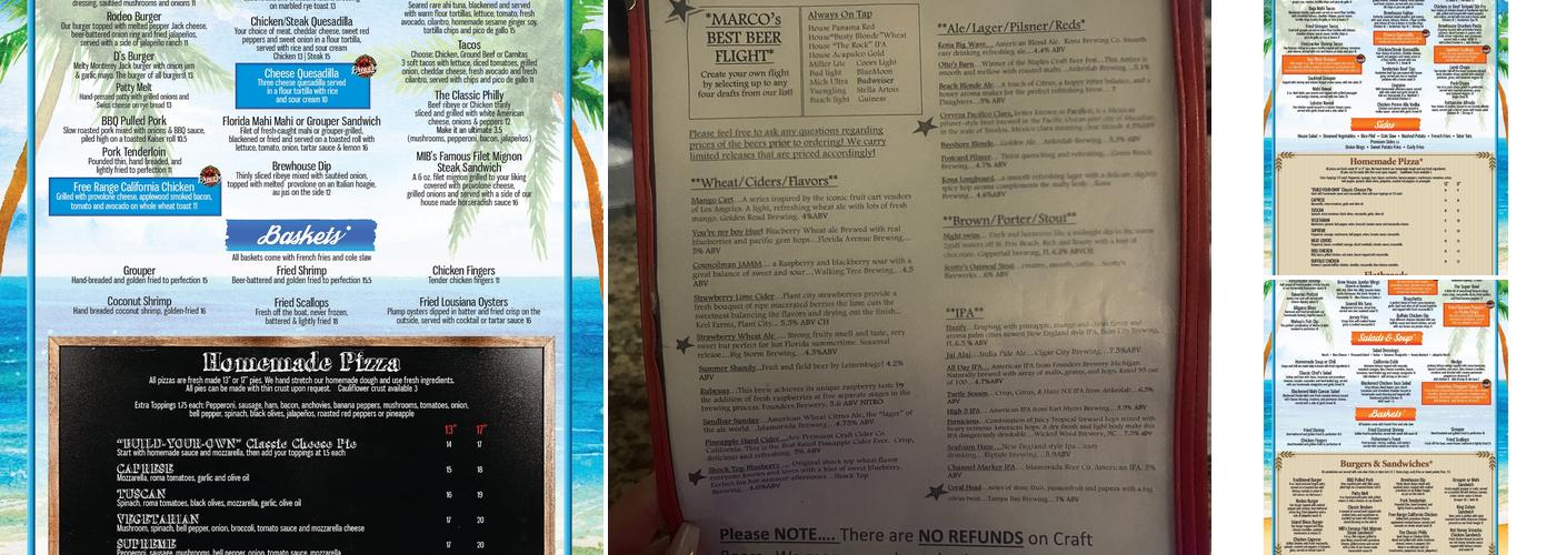Marco Island Brewery Menu
