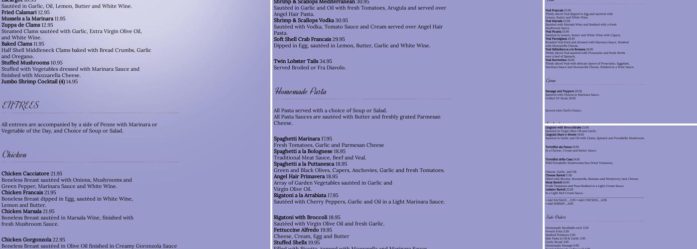 Ciao Bella Ristorante Italiano Menu