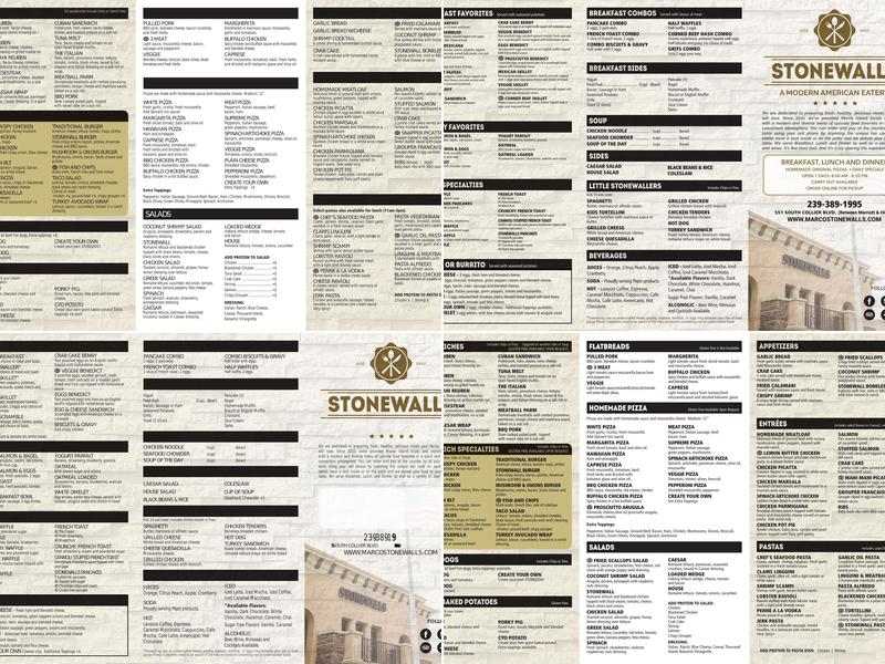 Stonewalls Menu