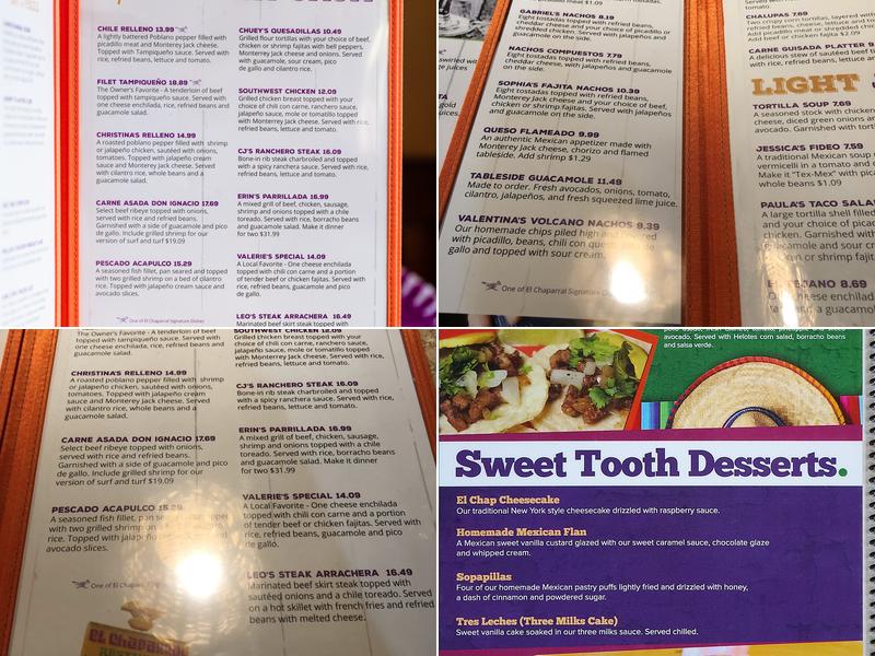 El Chaparral Mexican Restaurant - Helotes Menu