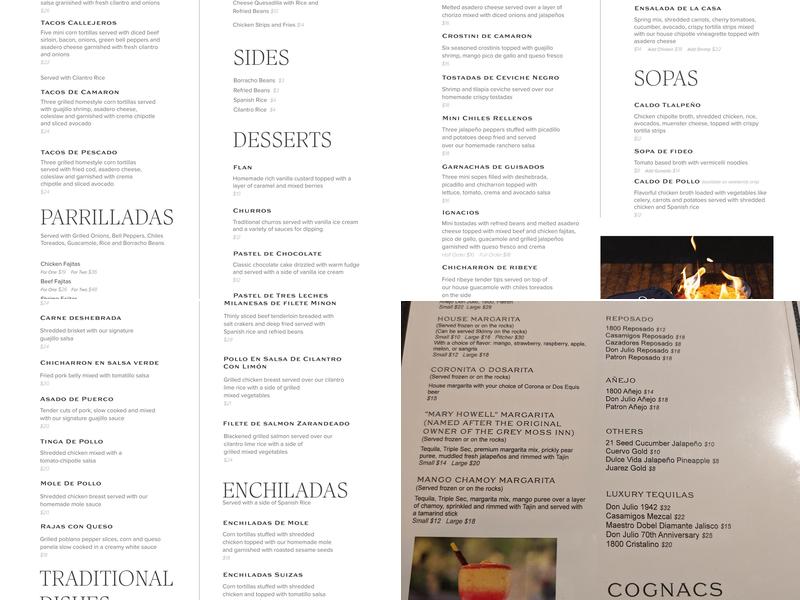 Grey Moss Inn - Cocina Mexicana Menu