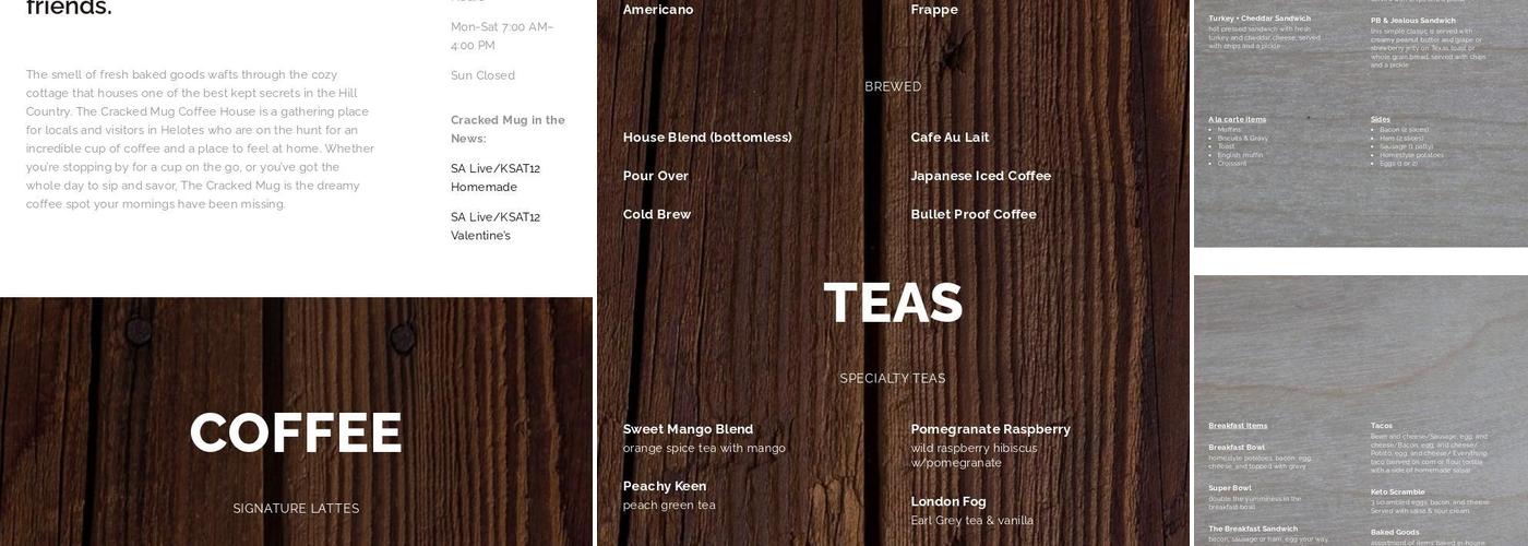 The Cracked Mug Coffee House Menu