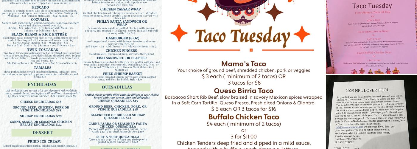Nacho Mama's. Menu