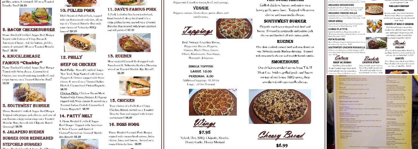 Knuckleheadz Bar Menu