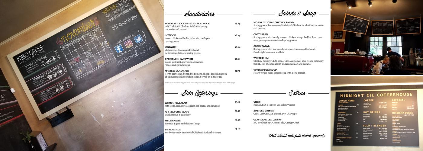 Midnight Oil Coffeehouse Menu
