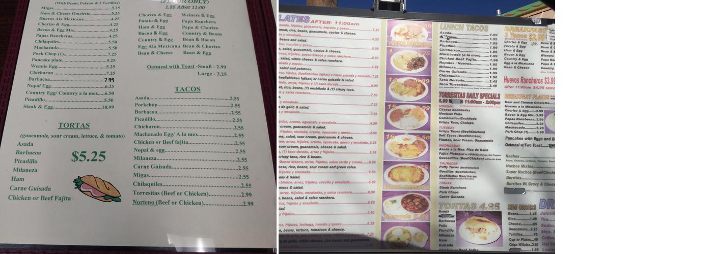Torresitas Mexican Restaurant Menu