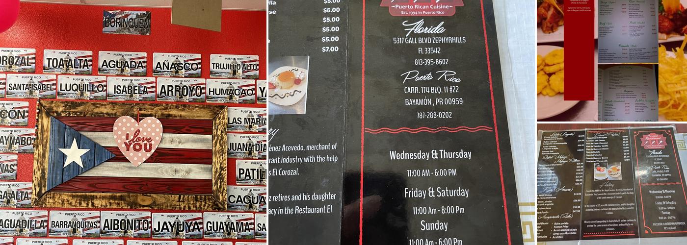 Corozal Restaurant Menu