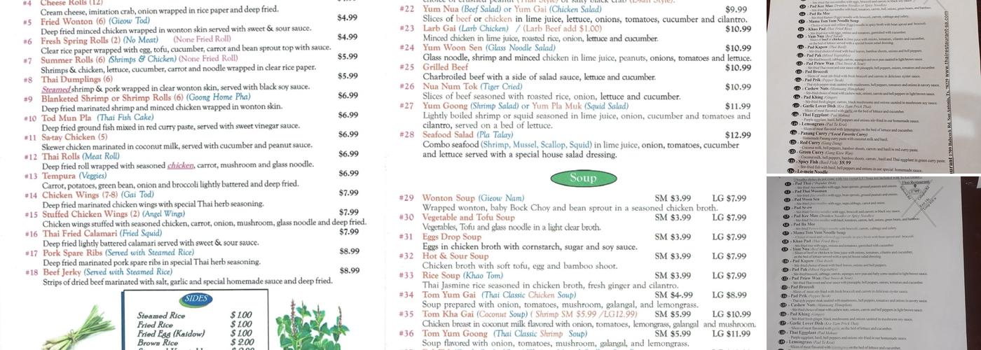 Thai Restaurant Menu