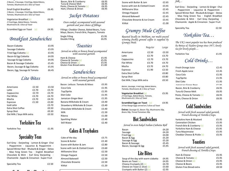 Denby Dale Tea Rooms Menu