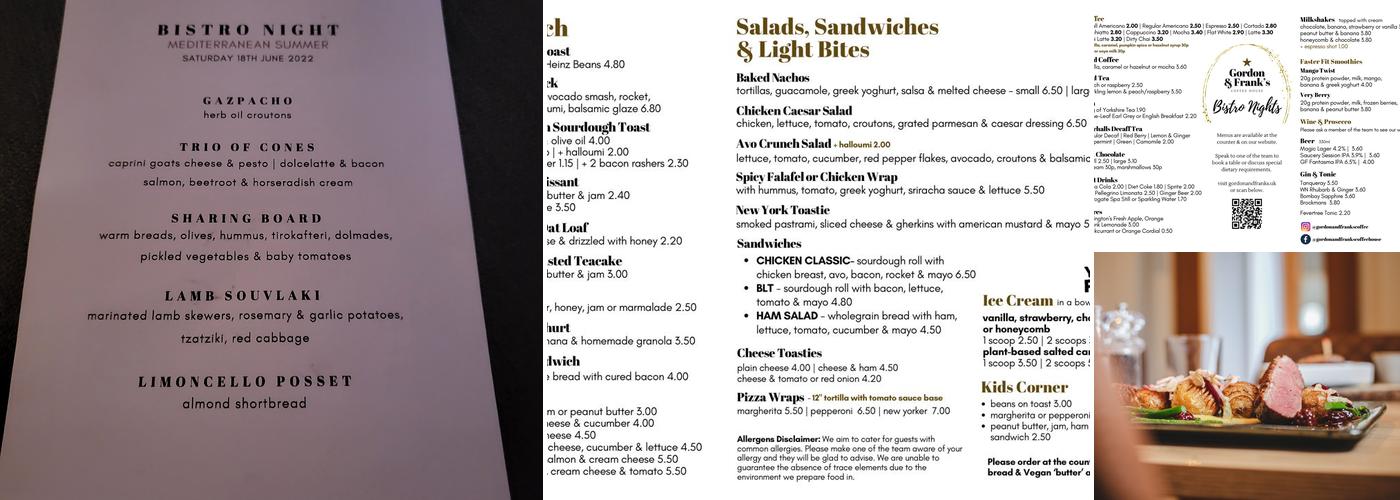 Gordon & Franks Coffee House Menu