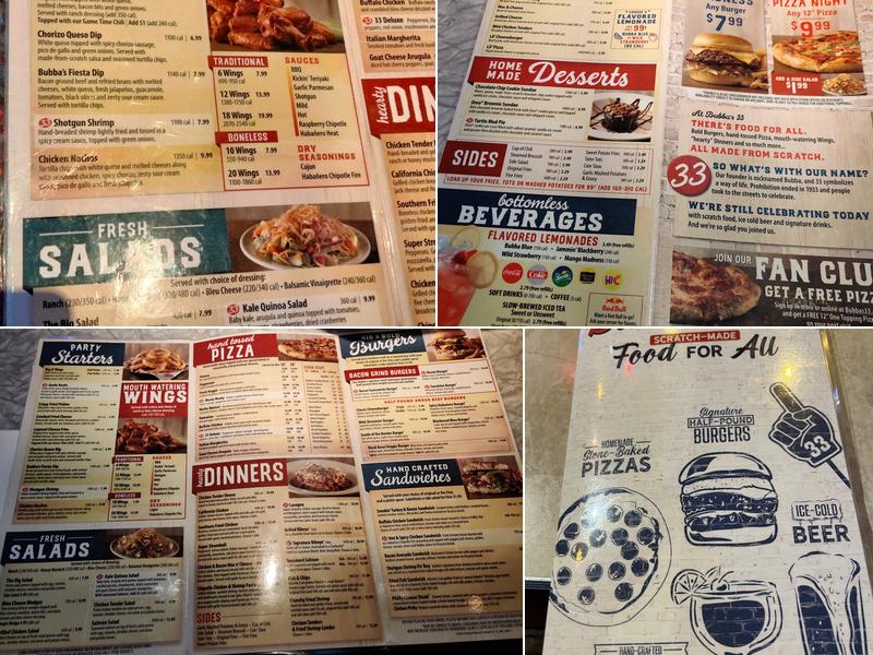 Bubba's 33 Menu
