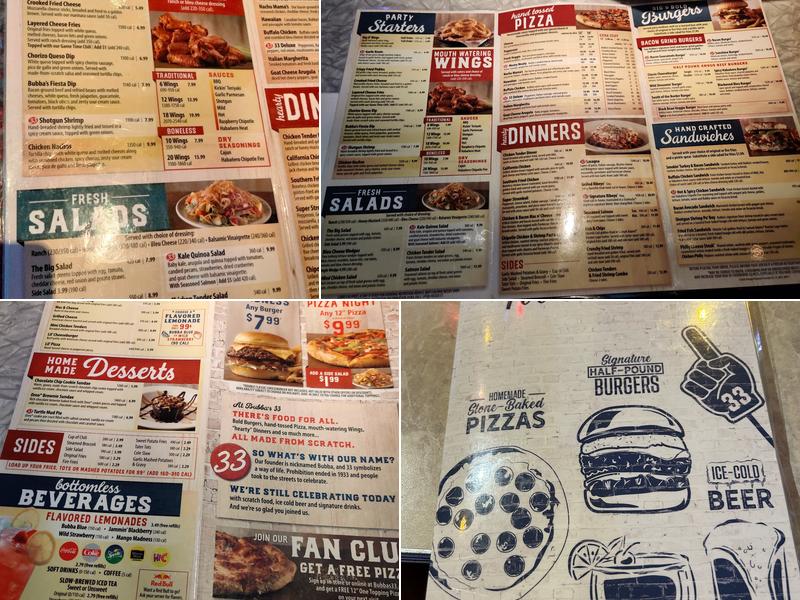 Bubba's 33 Menu