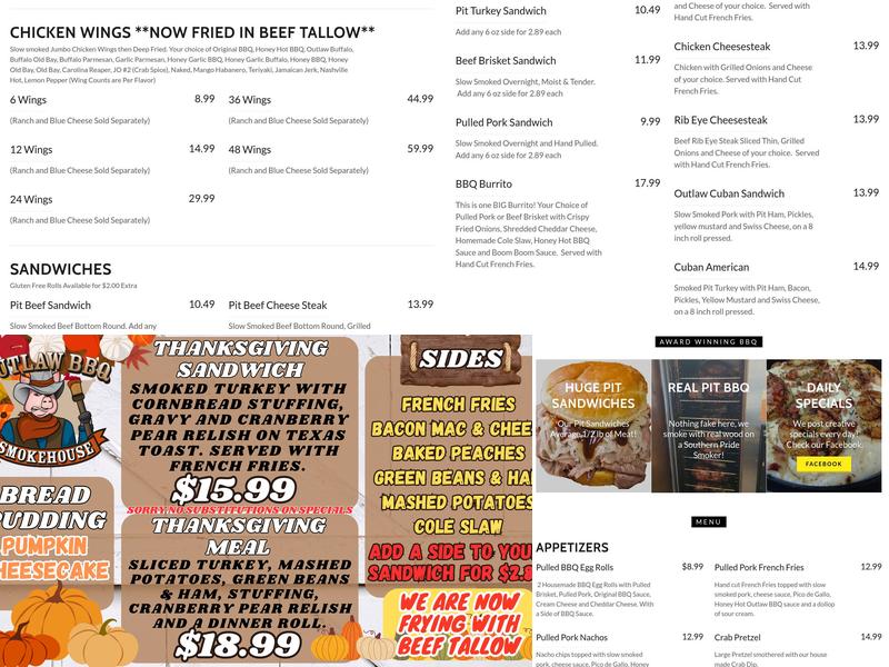 Outlaw BBQ Smokehouse Menu