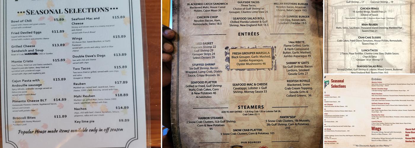 Harry T's Lighthouse Menu