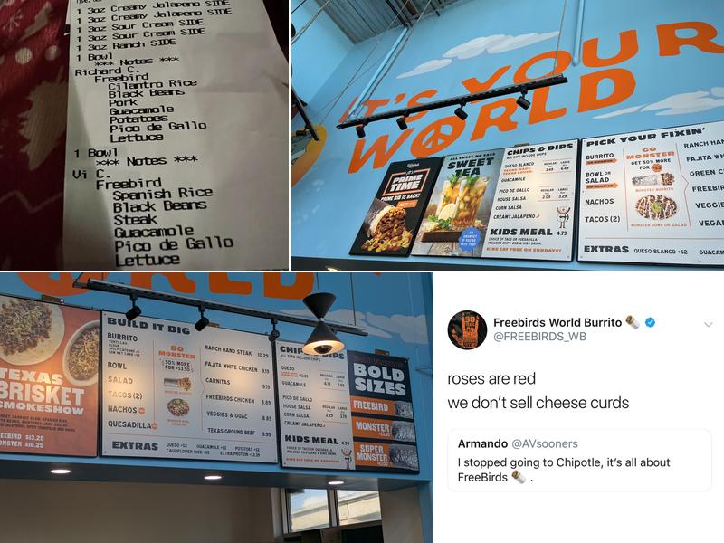Freebirds World Burrito Menu