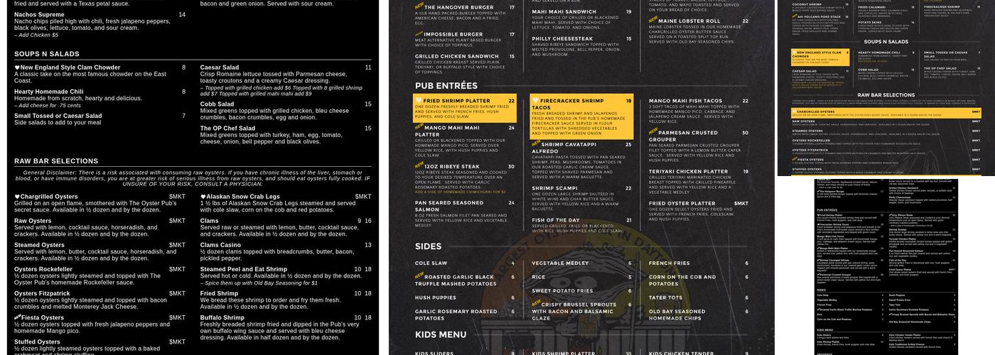 The Oyster Pub Menu