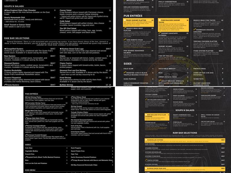 The Oyster Pub Menu