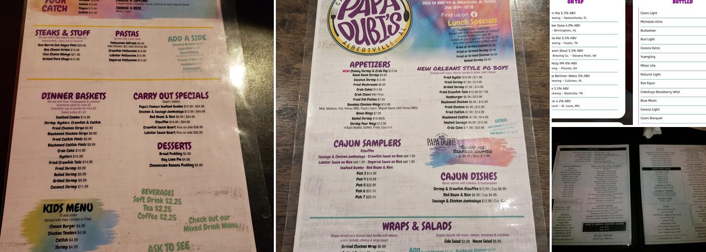 Papa Dubi's Menu