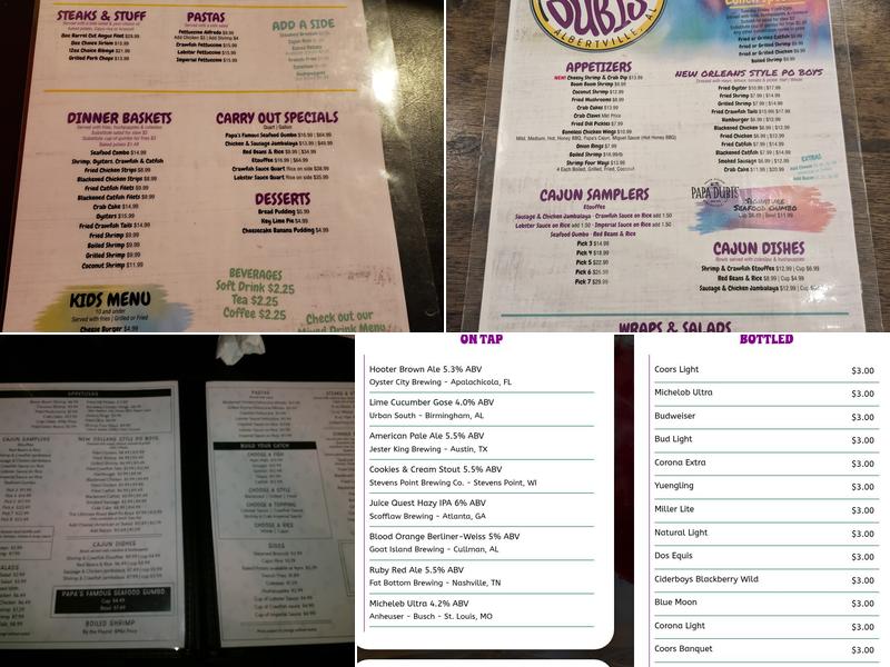 Papa Dubi's Menu